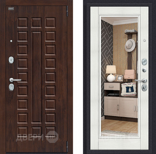 Входная металлическая Дверь Bravo Оптим Урбан с зеркалом Bianco Veralinga в Реутове