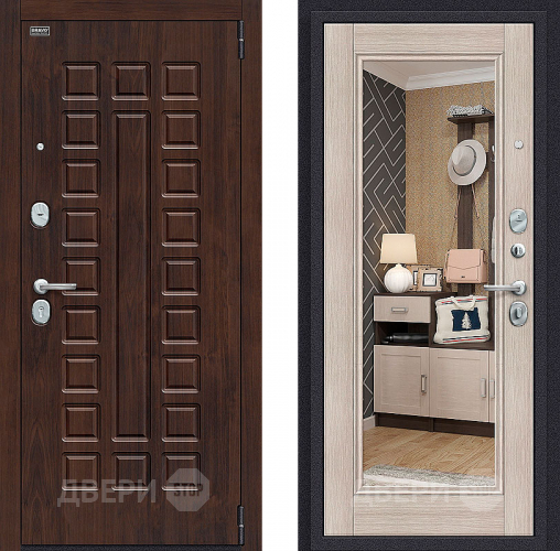 Входная металлическая Дверь Bravo Оптим Урбан с зеркалом Cappuccino Veralinga в Реутове