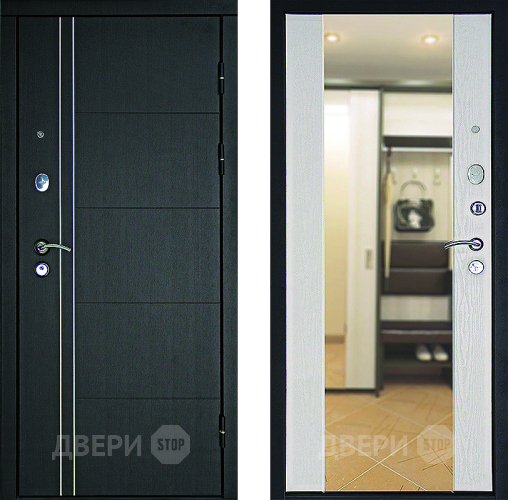 Входная металлическая Дверь Дверной Континент Тепло - Люкс Зеркало Беленый дуб в Реутове