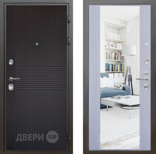 Входная металлическая Дверь Шелтер (SHELTER) Комфорт Черная шагрень 12 с зеркалом Дуб филадельфия крем в Реутове