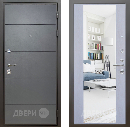 Входная металлическая Дверь Шелтер (SHELTER) Комфорт Лофт графит 12 с зеркалом Дуб филадельфия крем в Реутове