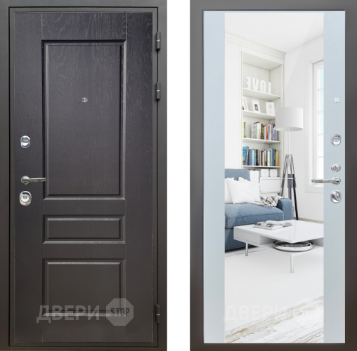 Входная металлическая Дверь Шелтер (SHELTER) Комфорт Дуб английский 13 с зеркалом Белый матовый в Реутове