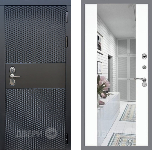 Входная металлическая Дверь Стоп БЛЭК CISA Зеркало СБ-16 Силк Сноу в Реутове