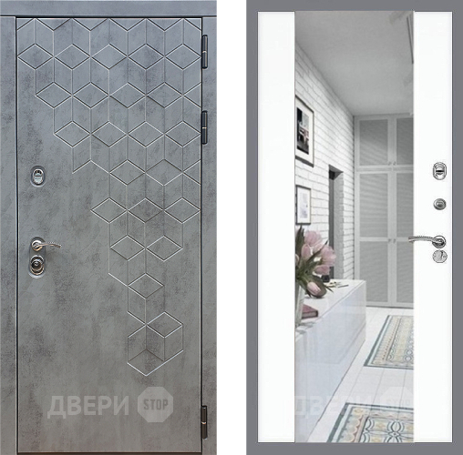 Входная металлическая Дверь Стоп БЕТОН Зеркало СБ-16 Силк Сноу в Реутове