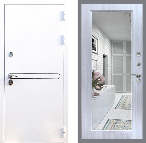 Входная металлическая Дверь Стоп Лайн Вайт Зеркало Сандал белый в Реутове