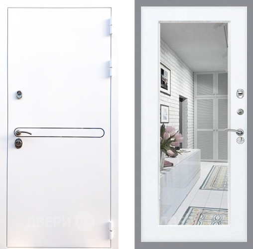 Входная металлическая Дверь Стоп Лайн Вайт Зеркало Силк Сноу в Реутове