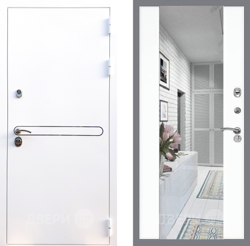 Входная металлическая Дверь Стоп Лайн Вайт Зеркало СБ-16 Силк Сноу в Реутове