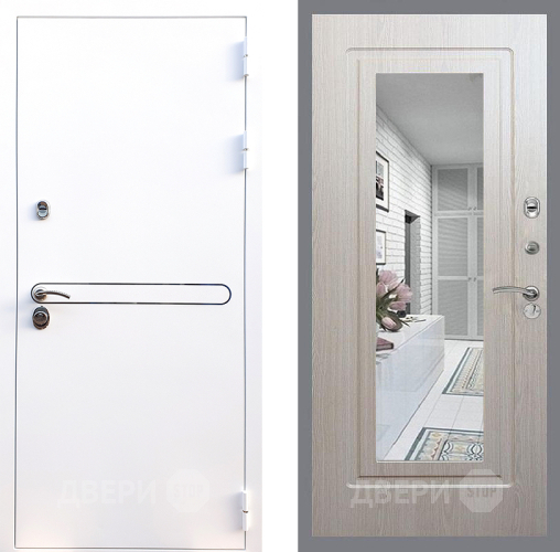 Входная металлическая Дверь Стоп Лайн Вайт Зеркало ФЛ-120 Беленый дуб в Реутове