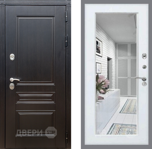 Входная металлическая Дверь Стоп МЕГАПОЛИС Зеркало Белый ясень в Реутове