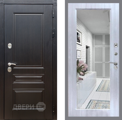 Входная металлическая Дверь Стоп МЕГАПОЛИС Зеркало Сандал белый в Реутове