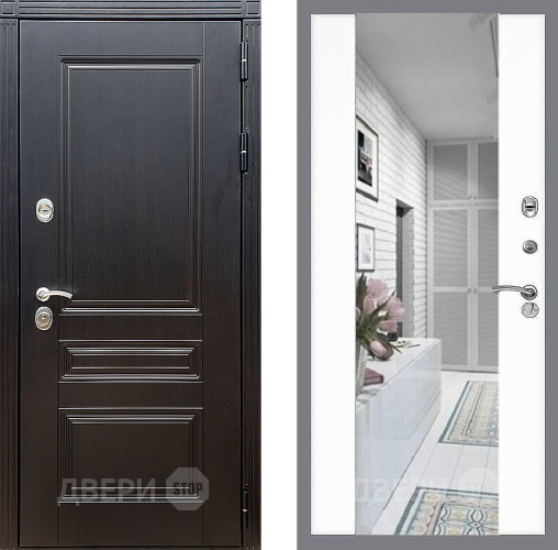 Входная металлическая Дверь Стоп МЕГАПОЛИС Зеркало СБ-16 Силк Сноу в Реутове