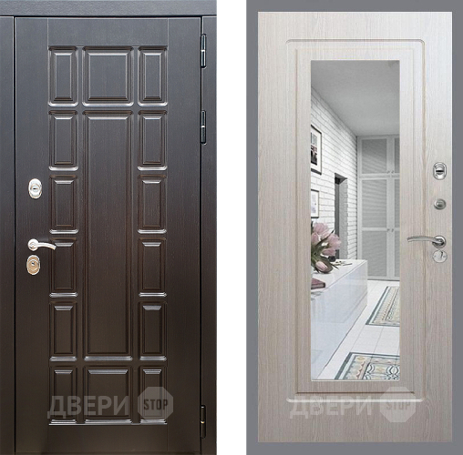 Входная металлическая Дверь Стоп НЬЮ ЙОРК Зеркало ФЛ-120 Беленый дуб в Реутове