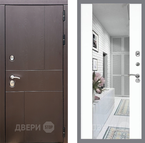 Входная металлическая Дверь Стоп УРБАН Зеркало СБ-16 Силк Сноу в Реутове