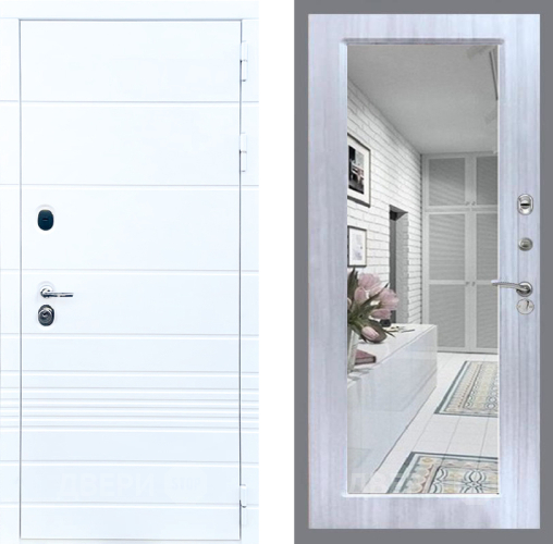 Входная металлическая Дверь Стоп ТРЕНДО Зеркало Сандал белый в Реутове