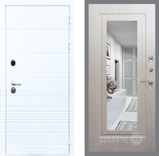 Входная металлическая Дверь Стоп ТРЕНДО Зеркало ФЛ-120 Беленый дуб в Реутове