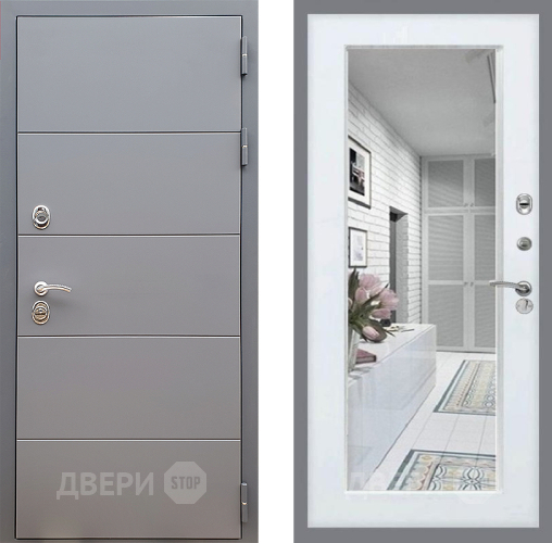 Входная металлическая Дверь Стоп АРТ ГРАФИТ Зеркало Белый ясень в Реутове