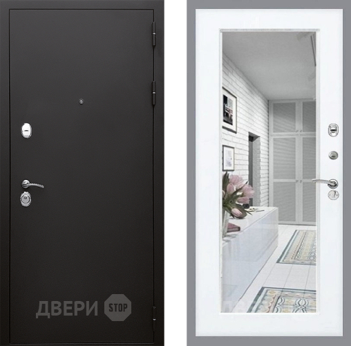 Входная металлическая Дверь Стоп КЛАССИК Шагрень Зеркало Силк Сноу в Реутове