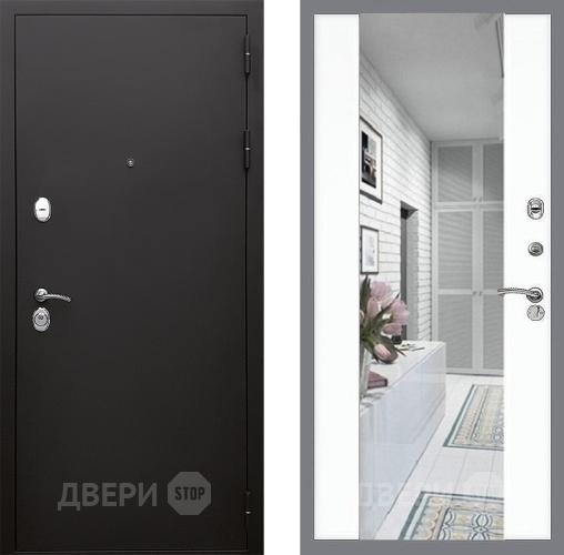 Входная металлическая Дверь Стоп КЛАССИК Шагрень Зеркало СБ-16 Силк Сноу в Реутове