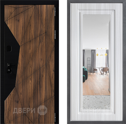 Входная металлическая Дверь Дверной континент ДК-11 ФЛЗ Зеркало Сандал белый в Реутове