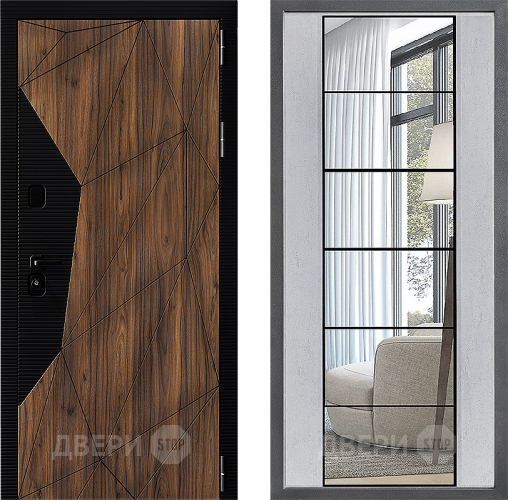 Входная металлическая Дверь Дверной континент ДК-11 ФЛЗ-2 Зеркало Бетон светлый в Реутове