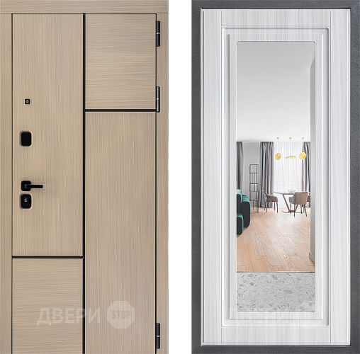 Входная металлическая Дверь Дверной континент ДК-14 ФЛЗ Зеркало Сандал белый в Реутове