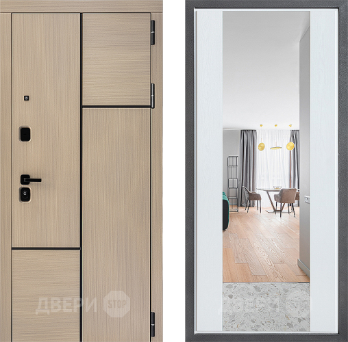 Входная металлическая Дверь Дверной континент ДК-14 ФЛЗ-1 Зеркало Белое дерево в Реутове