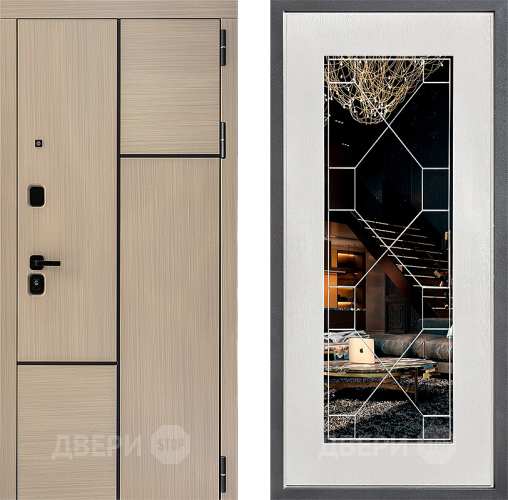 Входная металлическая Дверь Дверной континент ДК-14 ФЛ-Тиффани Зеркало Белое дерево в Реутове