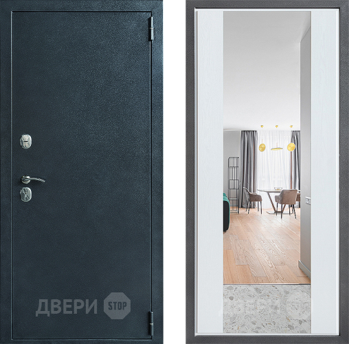 Входная металлическая Дверь Дверной континент ДК-70 Дизайн ФЛЗ-1 Зеркало Белое дерево в Реутове