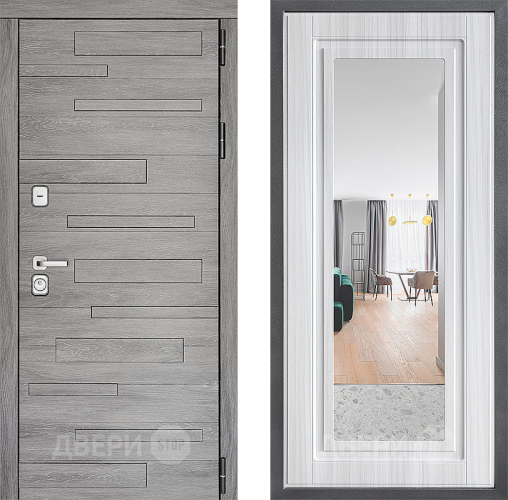 Входная металлическая Дверь Дверной континент ДК-10 ФЛЗ Зеркало Сандал белый в Реутове