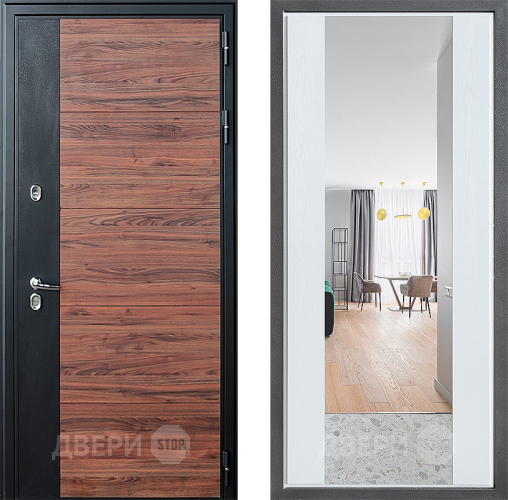 Входная металлическая Дверь Дверной континент ДК-15 Красное Дерево ТЕРМО ФЛЗ-1 Зеркало Белое дерево в Реутове