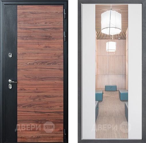 Входная металлическая Дверь Дверной континент ДК-15 Красное Дерево ТЕРМО ФЛЗ-1 Зеркало Белый софт в Реутове