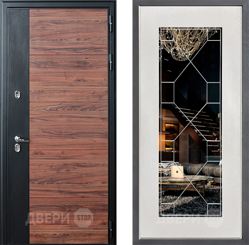 Входная металлическая Дверь Дверной континент ДК-15 Красное Дерево ТЕРМО ФЛ-Тиффани Зеркало Белое дерево в Реутове