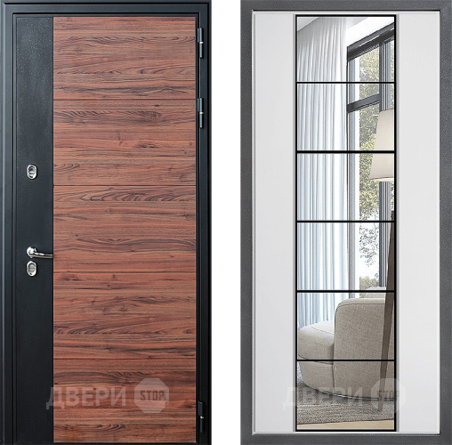 Входная металлическая Дверь Дверной континент ДК-15 Красное Дерево ТЕРМО ФЛЗ-2 Зеркало Белый софт в Реутове