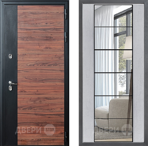 Входная металлическая Дверь Дверной континент ДК-15 Красное Дерево ТЕРМО ФЛЗ-2 Зеркало Бетон светлый в Реутове