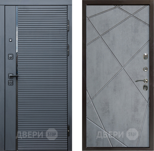 Входная металлическая Дверь Престиж Черная Линия Лучи Бетон темный в Реутове