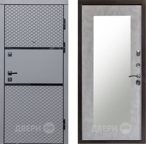 Входная металлическая Дверь Престиж Ромб Зеркло Пастораль Бетон светлый в Реутове