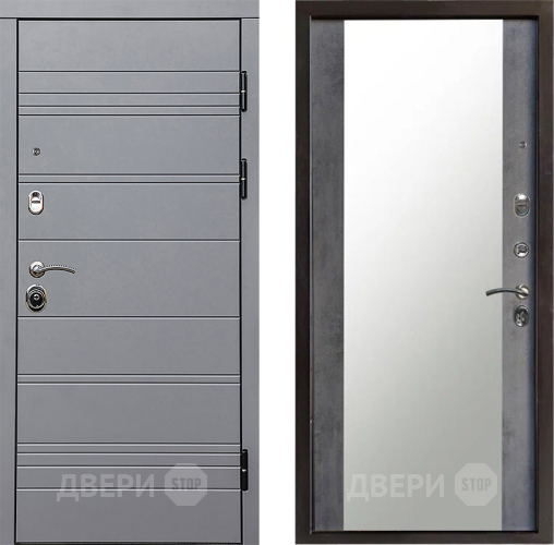 Входная металлическая Дверь Престиж Линия Грэй Зеркало Бетон темный в Реутове