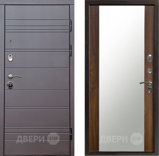 Входная металлическая Дверь Престиж Линия Браун Зеркало Дуб в Реутове