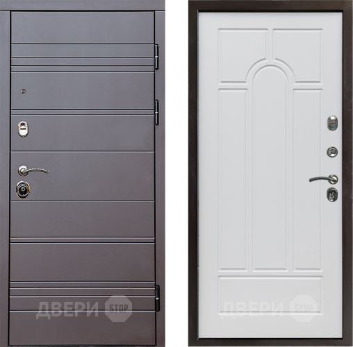 Входная металлическая Дверь Престиж Линия Браун Арка Белое дерево в Реутове