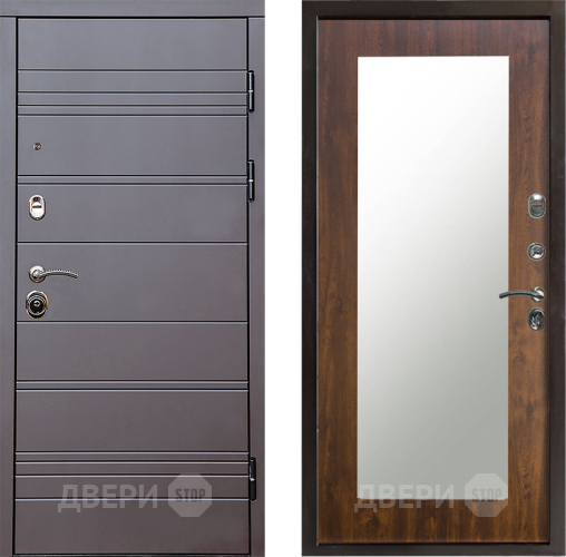 Входная металлическая Дверь Престиж Линия Браун Зеркло Пастораль Дуб в Реутове