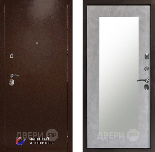 Входная металлическая Дверь Престиж Медь Зеркло Пастораль Бетон светлый в Реутове