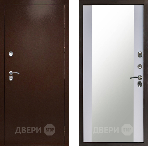 Входная металлическая Дверь Престиж TERMO с терморазрывом Снегирь Медь Зеркало Белый софт в Реутове