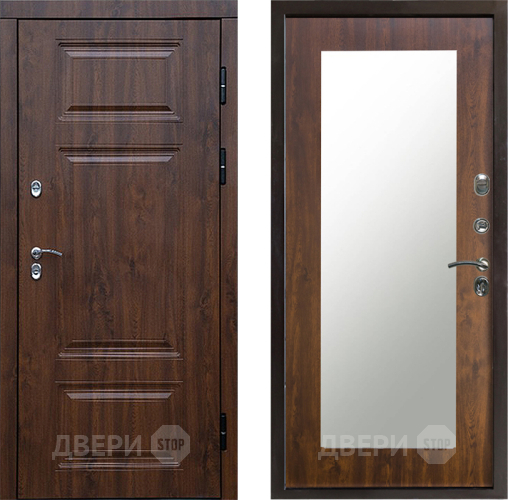 Входная металлическая Дверь Престиж TERMO с терморазрывом Премиум Орех Зеркало пастораль Дуб в Реутове