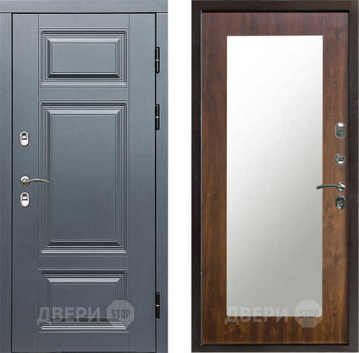 Входная металлическая Дверь Престиж TERMO с терморазрывом Премиум Грэй Зеркало пастораль Дуб в Реутове