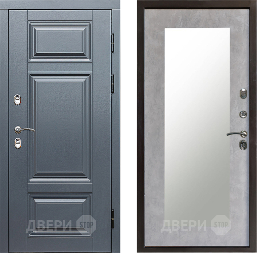 Входная металлическая Дверь Престиж TERMO с терморазрывом Премиум Грэй Зеркало пастораль Бетон светлый в Реутове