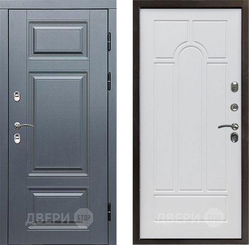 Входная металлическая Дверь Престиж TERMO с терморазрывом Премиум Грэй Арка Белое дерево в Реутове