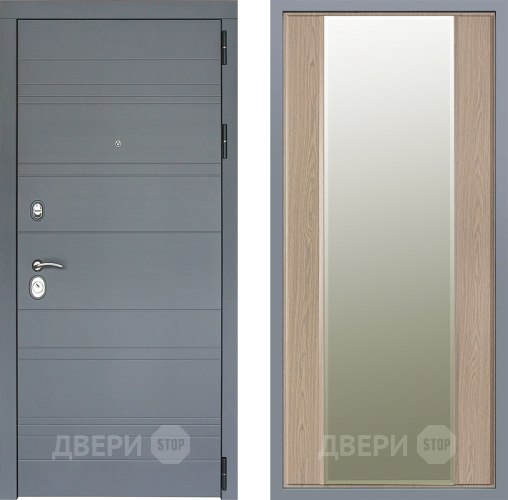 Дверь Заводские двери Лира Софт графит Зеркало Макси Беленый дуб в Реутове