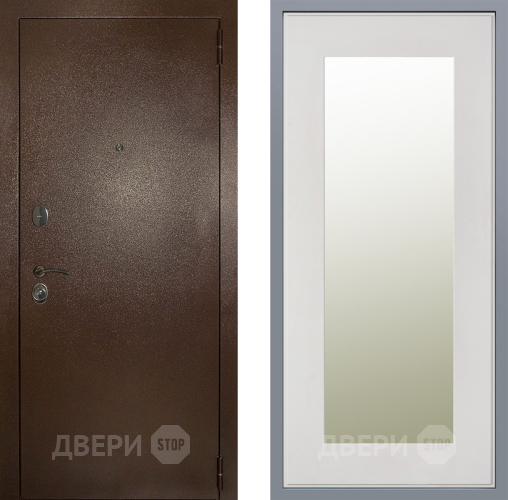 Дверь Заводские двери Эталон 3к антик медь Зеркало Модерн Белый софт в Реутове