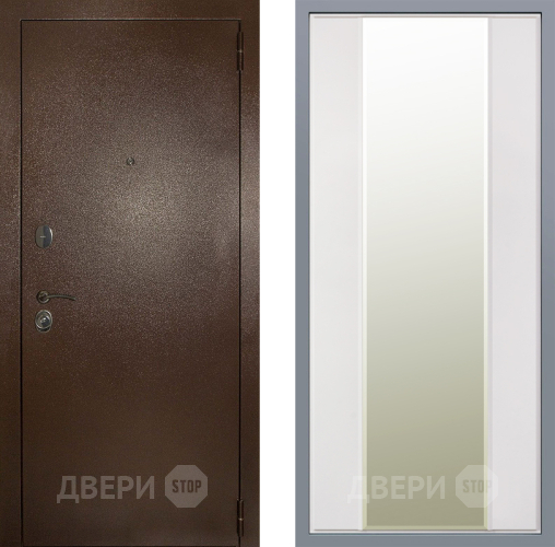 Дверь Заводские двери Эталон 3к антик медь Зеркало Макси Белый матовый в Реутове