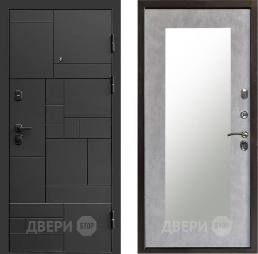 Входная металлическая Дверь Престиж Kvadro Зеркло Пастораль Бетон светлый в Реутове